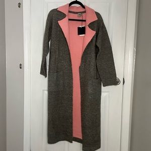 ASOS Gray and Pink Open Long Cardigan Coatigan NWT